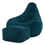 Pouf poire inclinable avec repose - pied velours ctel bleu canard