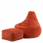 Pouf poire inclinable et repose - pied velours ctel orange terracotta