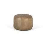 Pouf rond recouvert de cuir beige naturel Pouf rond recouvert de cuir beige naturel