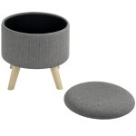 Pouf rond repose - pieds avec coffre de rangement bois gris