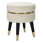 Pouf rond en tissu beige avec pieds en bois  35x40, 5 cm