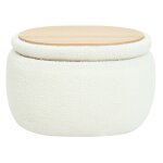 Pouf table basse avec rangement en bouclettes blanches