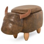 Pouf taureau coffre de rangement 2 en 1 bois d'hva marron
