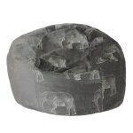 Pouf en velours gris avec lphants brodes