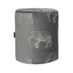 Pouf en velours gris avec lphants brodes