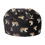 Pouf en velours noir avec tigres brodes