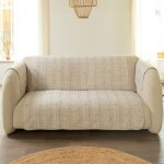 Protge canap en polyester beige crme 90x200cm