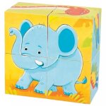 Puzzle de cubes animaux sauvages en bois jaune 8x8x4cm