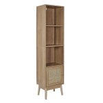 Rangement colonne 3 etagres 1 porte effet bois et faades rotin