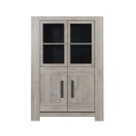Rangement haut 4 portes effet bois ch�ne gris clair avec vitrine