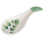 Repose cuillre en cramique blanche motif feuillage