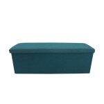 Repose - pieds coffre de rangement en fibre de bois et tissu turquoise