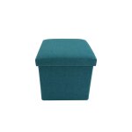 Repose - pieds cube de rangement en fibre de bois et tissu turquoise