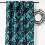 Rideau d'ameublement aux feuillages exotiques polyester bleu 140x240