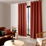 Rideau fil noir avec 8 ?illets occultant terre cuite 240x140 Rideau fil noir avec 8 ?illets occultant terre cuite 240x140