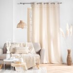 Rideau  ?illets coton jacquard et fils mtalliss cru 140 x 240 cm