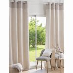Rideau  ?illets en coton recycl tiss jacquard cru et taupe  l'unit 140x250