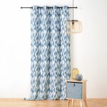 Rideau jacquard motif ikat en fils upcycl�s polyester bleu 140x280 cm