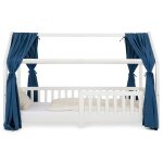 Rideaux de lit enfant en mousseline de coton, bleu fonc