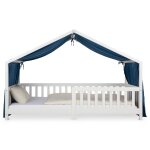 Rideau de lit enfant en mousseline de coton, bleu fonc