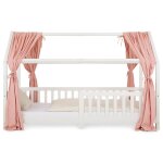 Rideaux de lit enfant en mousseline de coton, rose