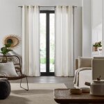Rideau � oeillets en lin blanc cass� et gris 145x285 cm