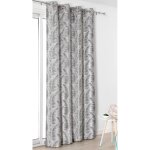 Rideau  oeillets aux motifs palmes polyester gris anthracite 145x250