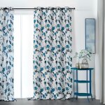 Rideau tamisant et imprim magnolia polyester bleu marine 135x250 cm