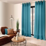 Rideau uni  oeillets polyester bleu canard 140x240 cm