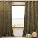 Rideau en velours feutr uni kaki 135x260 cm