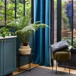 Rideau velours fluide imprim de larges rayures bleu 140x350 cm