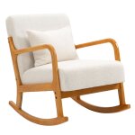 Rocking chair en bois massif et bouclette blanche