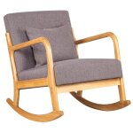 Rocking chair en bois massif et tissu gris