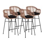 Rosano - lot de 4 tabourets - effet rotin - couleur bois et noir