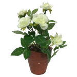Rosier plante fleur artificielle ext�rieur cimeti�re tissu blanc 12cm