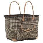 Sac en jonc teint et anses en cuir grand modle
