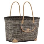 Sac en jonc teint et anses en cuir petit modle