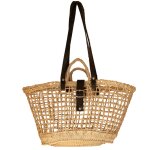 Sac panier en fibre de palmier et anses cuir noir osier naturel 25 x