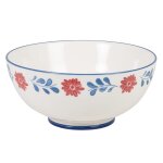 Saladier en cramique blanche motif floral bleu et rouge