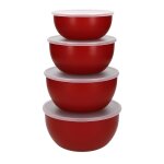 Saladiers en plastique avec couvercles rouge set de 4 Saladiers en plastique avec couvercles rouge set de 4