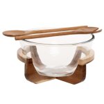 Saladier en verre et couverts  salade en bois d'acacia