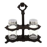Salire et poivrire anciennes vintage fonte marron verre 18x8x20cm