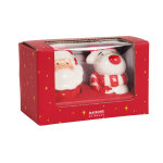 Salire et poivrire pre nol et renne en porcelaine blanche et rouge