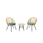 Salon de balcon 2 fauteuils et 1 table coussins gris Salon de balcon 2 fauteuils et 1 table coussins gris
