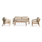 Salon bas de jardin 5 pl en aluminium imitation bois, coussins