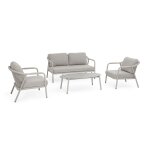 Salon avec coussins en aluminium et corde gris tourterelle