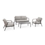 Salon avec coussins en aluminium et corde polyester anthracite / kaki