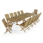 Salon de jardin 10 chaises + 2 fauteuils en teck massif Salon de jardin 10 chaises + 2 fauteuils en teck massif