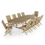 Salon de jardin 2 fauteuils avec 8 chaises en teck massif Salon de jardin 2 fauteuils avec 8 chaises en teck massif