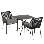 Salon de jardin 2 pers. - table carre 70cm et 2 fauteuils gris / noirs